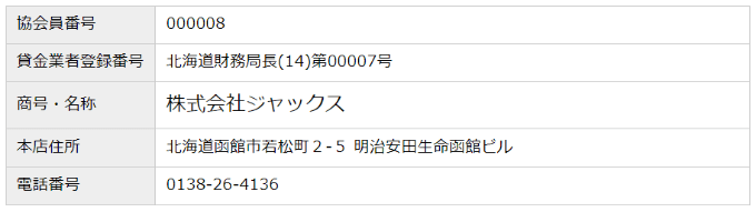 株式会社ジャックス 協会員検索結果【協会員情報】 _ 日本貸金業協会