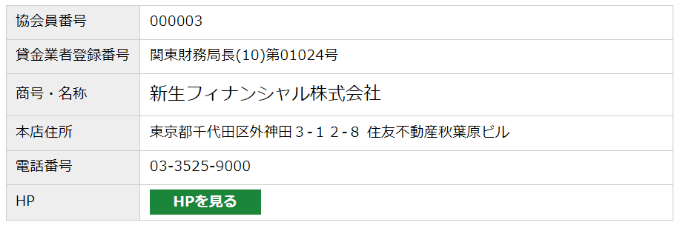 新生フィナンシャル株式会社 協会員検索結果【協会員情報】 _ 日本貸金業協会