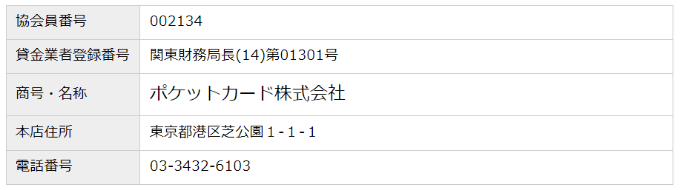 ポケットカード株式会社 協会員検索結果【協会員情報】 _ 日本貸金業協会